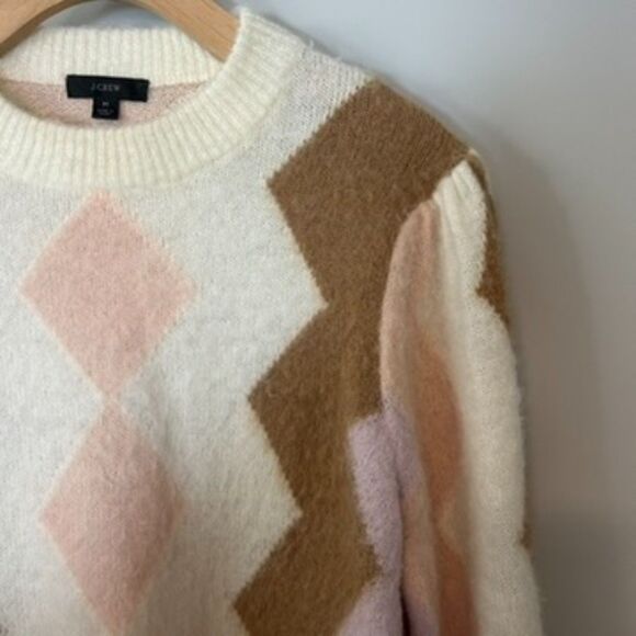 J.crew Womens Pullover Diamond-checked Cropped Crewneck Sweater Size Medium - Picture 7 of 16